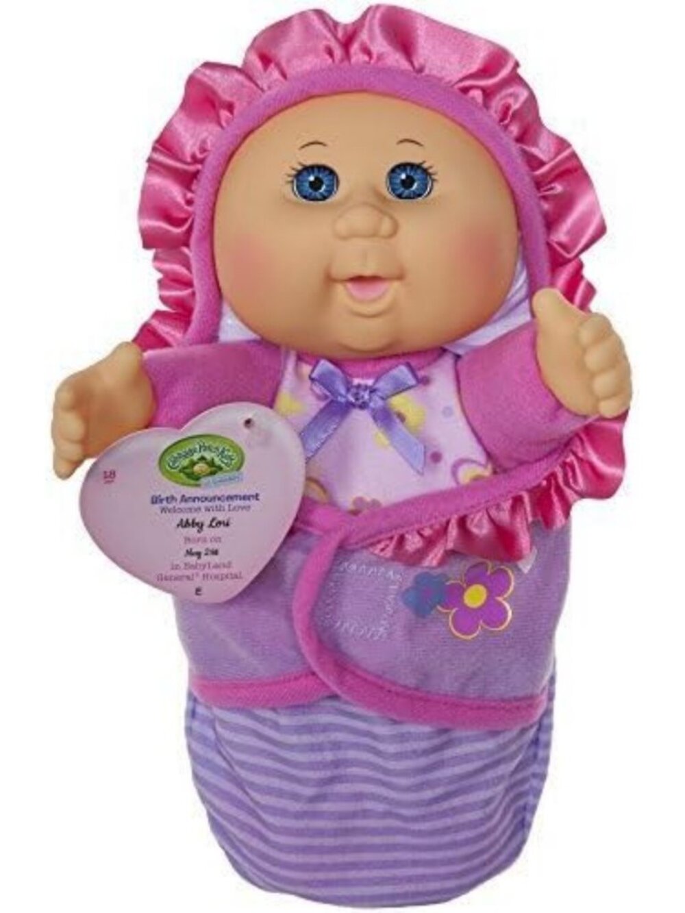 Newborn Baby Doll Girl with Swaddle Blanket & Adoption Announcement - Cabbage
